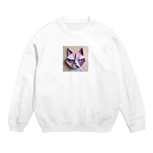 折り紙アニマル・ワシ猫ですねん！ Crew Neck Sweatshirt