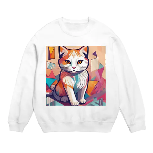 額に模様のある猫 Crew Neck Sweatshirt