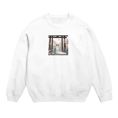 鳥居下のハチワレにゃんこ Crew Neck Sweatshirt