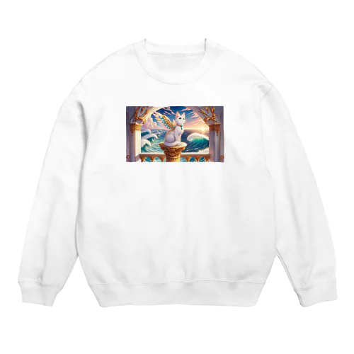 海の城に住む翼を持つ猫 Crew Neck Sweatshirt