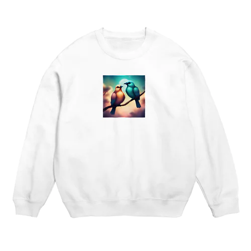 永遠の愛の絆幻想的な二羽の鳥 Crew Neck Sweatshirt