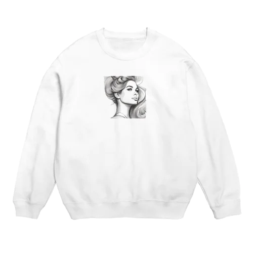 髪をかき上げる女性アートグッズ Crew Neck Sweatshirt