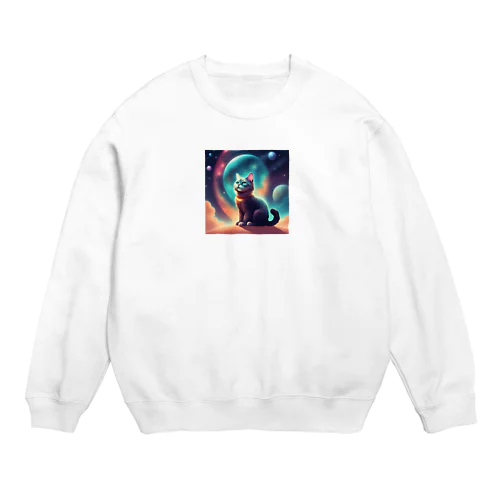 宇宙に居る猫のイラストグッズ Crew Neck Sweatshirt