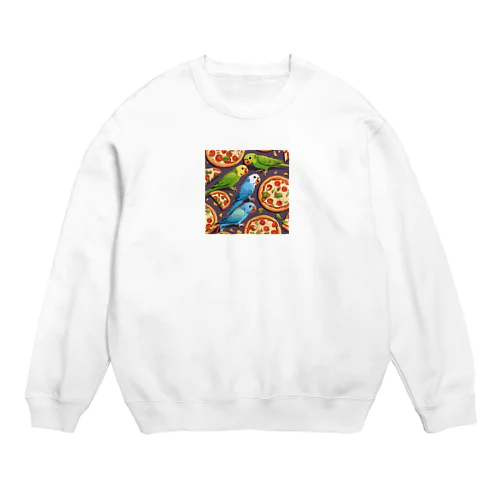 ピザ食べるインコ Crew Neck Sweatshirt