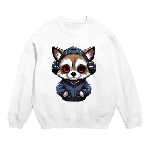 ヘッドホンをかけているタヌキ Crew Neck Sweatshirt