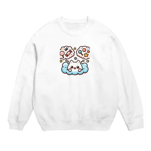 ワタまる お腹がすいたら、お菓子だね🎵 Crew Neck Sweatshirt