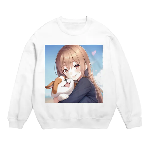 愛犬を抱きしめる少女 Crew Neck Sweatshirt