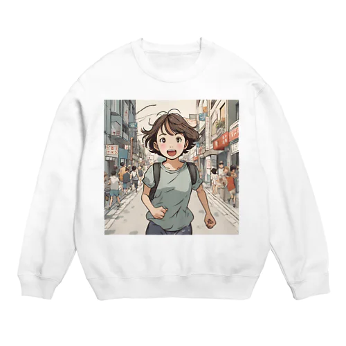 走る元気な女の子 Crew Neck Sweatshirt