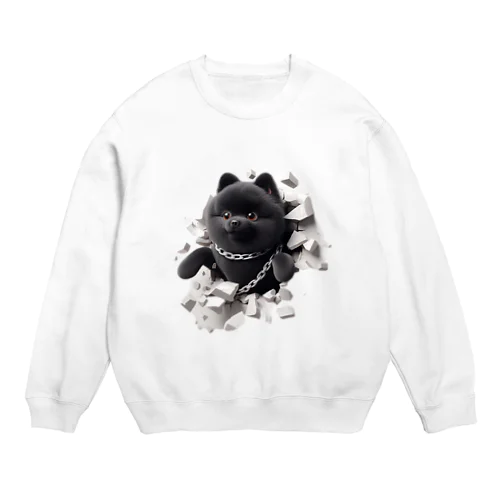 壁をぶち破る黒ポメちゃん Crew Neck Sweatshirt