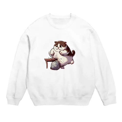 怒っている太った猫 Crew Neck Sweatshirt