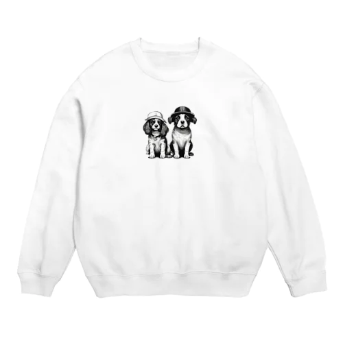 帽子を被った犬夫婦 Crew Neck Sweatshirt