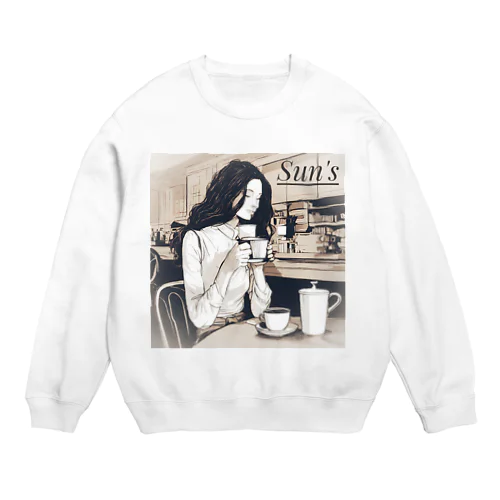 コーヒーを飲む女性 Crew Neck Sweatshirt