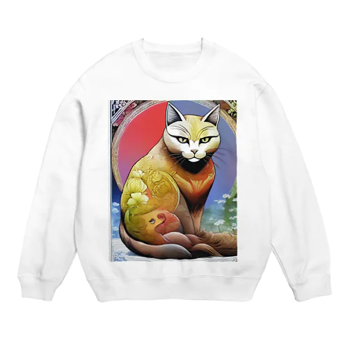 ねこあつめ 日本画風 可愛らしい猫たちのアートプリント Crew Neck Sweatshirt