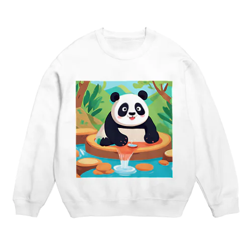 温泉を楽しむパンダイラストのグッズ Crew Neck Sweatshirt