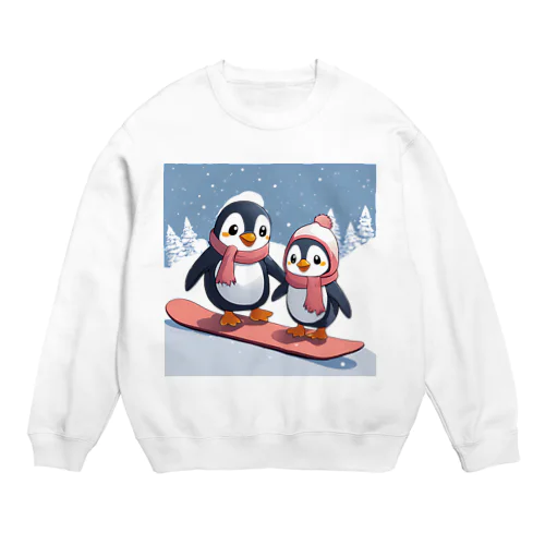 ペンギン親子でスノボ Crew Neck Sweatshirt