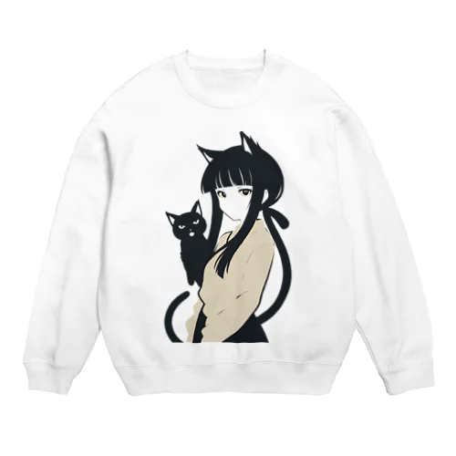 黒猫の少女 Crew Neck Sweatshirt