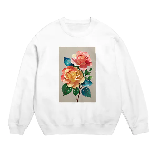 水彩画のバラ Crew Neck Sweatshirt