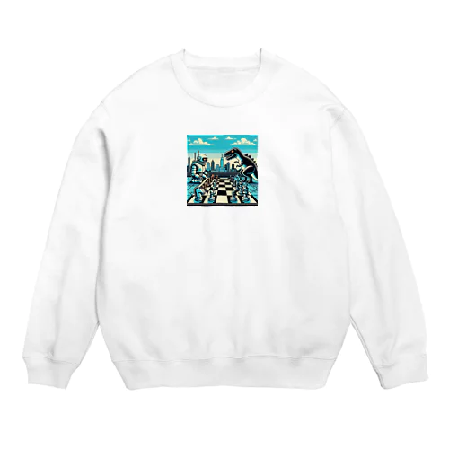 ドットロボットと恐竜のチェスゲームのドット絵B Crew Neck Sweatshirt