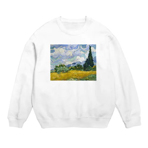 ゴッホ「糸杉のある麦畑」　フィンセント・ファン・ゴッホの絵画【名画】 Crew Neck Sweatshirt