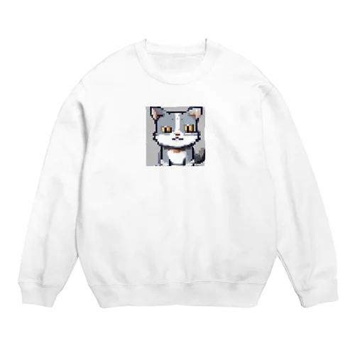 ドット絵ハイイロネコ Crew Neck Sweatshirt