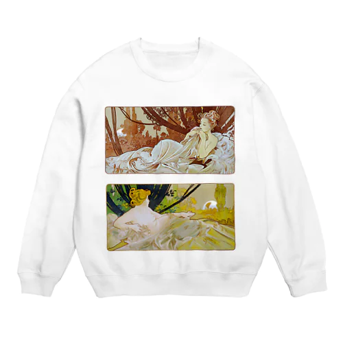 黄昏と曙 by Alfons Mucha Crew Neck Sweatshirt