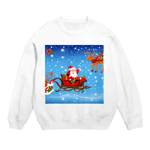 クリスマスイブにプレゼント配達するサンタクロースとトナカイ Crew Neck Sweatshirt