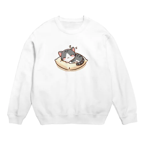 眠れるクッション上のにゃんこ💞 Crew Neck Sweatshirt