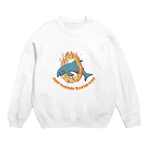 火の輪を飛び越えるサメ Crew Neck Sweatshirt