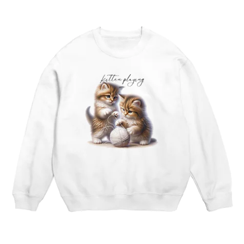 毛糸玉と子猫 Crew Neck Sweatshirt