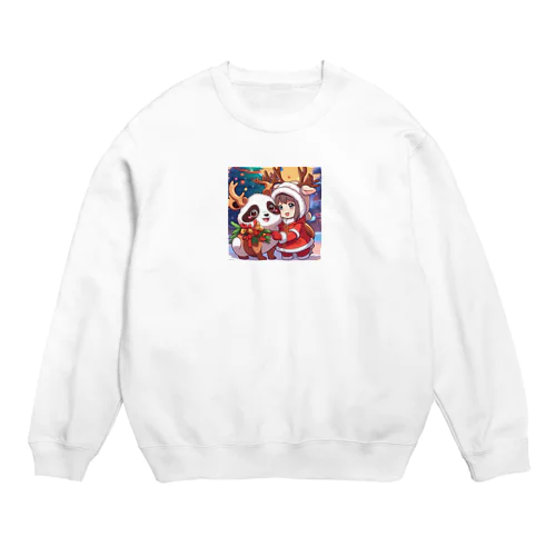 トナカイパンダとサンタはいつも仲良し Crew Neck Sweatshirt