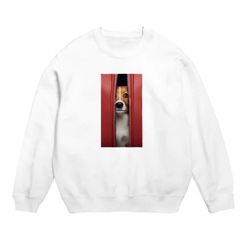 ジッパーから覗く犬 Crew Neck Sweatshirt