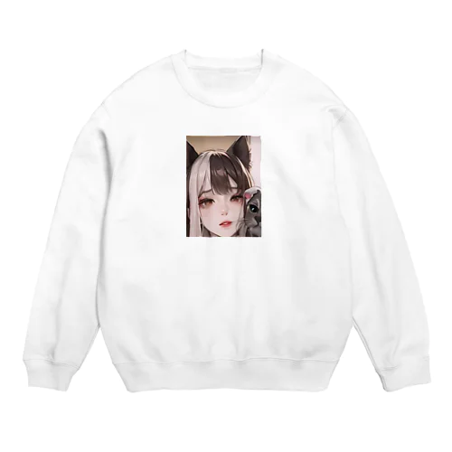 地雷系猫耳女子 Crew Neck Sweatshirt