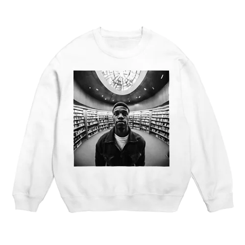 library(men) モノクロ Crew Neck Sweatshirt