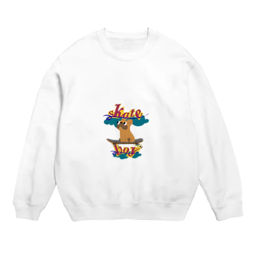 スケートボードするワンコ Crew Neck Sweatshirt