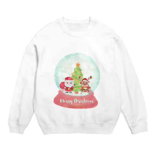 トナカイとサンタクロースのクリスマススノードーム Crew Neck Sweatshirt