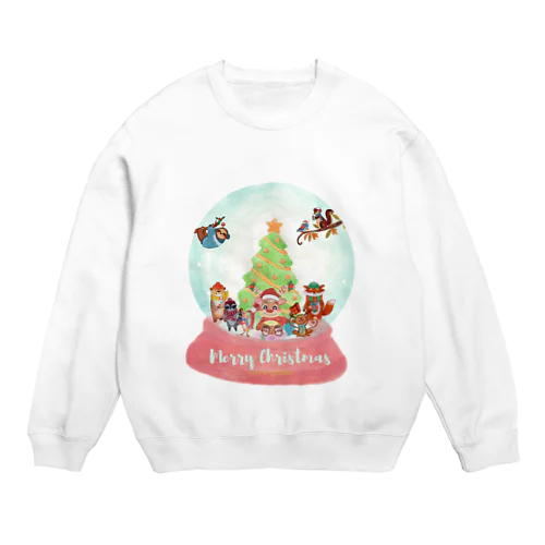 トナカイと愉快な動物たちのクリスマススノードーム Crew Neck Sweatshirt