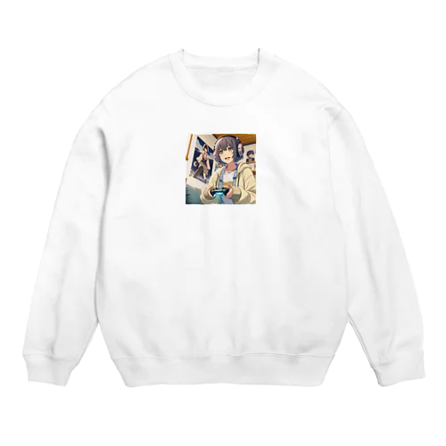 ゲームの夜に輝く笑顔 Crew Neck Sweatshirt