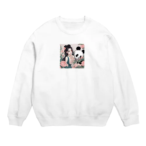 美女とパンダ Crew Neck Sweatshirt