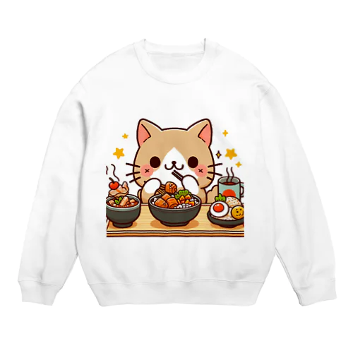 ☆食いしん坊にゃんこ☆ Crew Neck Sweatshirt