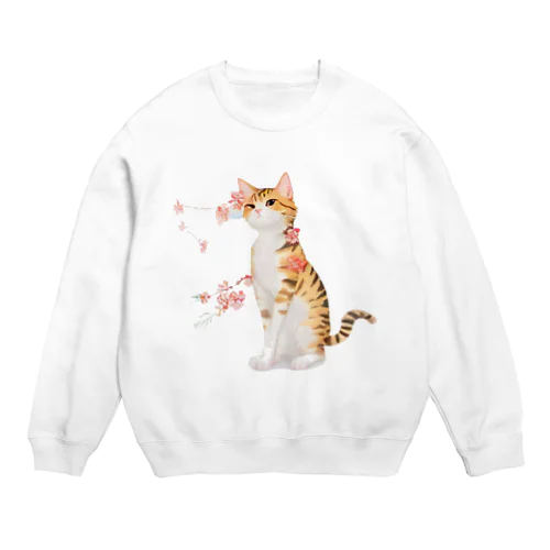 花となるねこ Crew Neck Sweatshirt