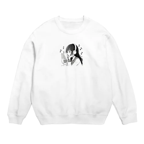 音楽を聴く女の子 Crew Neck Sweatshirt