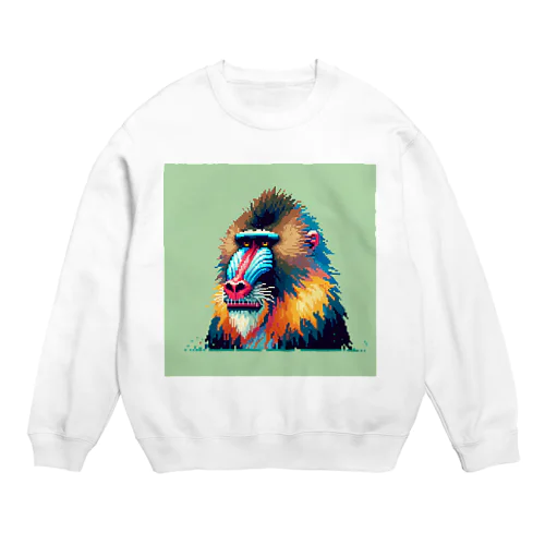 カラフルなマンドリルのドット絵 Crew Neck Sweatshirt