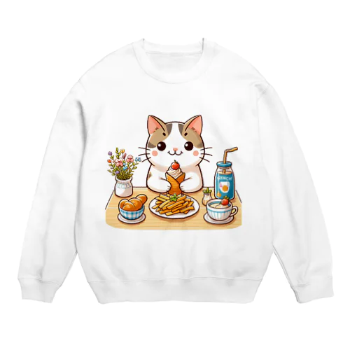 猫くんの豪華なカフェごはん♪ Crew Neck Sweatshirt