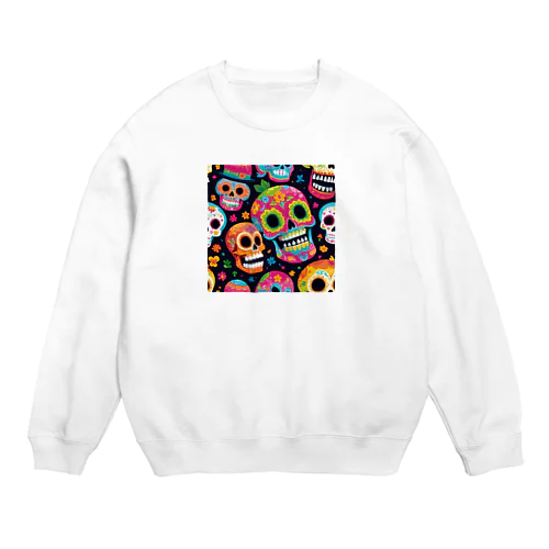 メキシコ伝統モチーフのカラフルスカル Crew Neck Sweatshirt