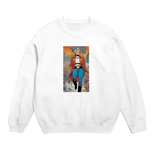 アメコミ風強い女性 Crew Neck Sweatshirt