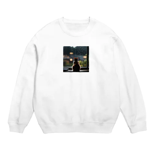 窓の前で雨を眺めているネコ[カラー] Crew Neck Sweatshirt