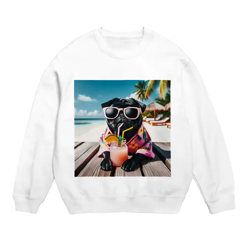 トロピカルなパグ Crew Neck Sweatshirt