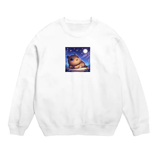 星空の下でリラックスカピバラ Crew Neck Sweatshirt