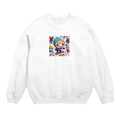 スノーボードとキャラクターたちのイラストグッズ Crew Neck Sweatshirt