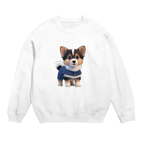 可愛い３D犬 Crew Neck Sweatshirt